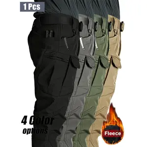 Men's -Lined Tactical Cargo Pants, Multi-Pocket, Solid Color,, Windproof, 295G -Lined Micro-Stretch, Suitable Winter Weather, Outdoor Daily Casual Wear, Hiking, Mountaineering, No Waistband, Polyester, Fabric