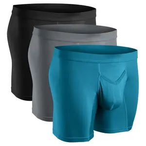 Real Men Modal V-Fly 7 Inch Inseam Cyan Grey Black Pouch Boxer Brief Menswear Modal Spandex Underwear Human Plain Undergarments Waist Set