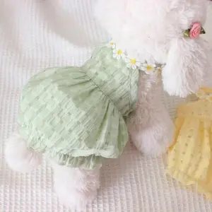 Pet Cat Kitten Kitty Clothes Spring Summer New Cute Daisy Print One-Piece Dress, Adorable Cat Clothing