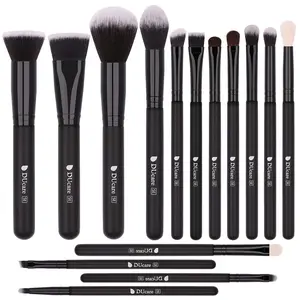 Ducare Makeup Brushes 15Pcs Premium Synthetic Kabuki Makeup Brush Set, Professional Foundation Concealers Powder Blush Blending Face Eye Shadows Black Brush Sets Doremi Beauty