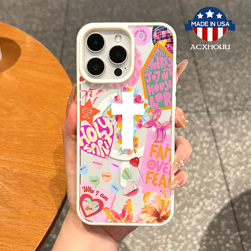 MagSafe-Ready Magnetic TPU Smartphone Casing for iPhone 11/12/13/14/15/16 Pro Max, Blush Pink Scripture Cross Aesthetic Handheld Device Accessory, Shock-Resistance, Anti-Fall, Waterproof, Lightweight Ultra-Thin Cover