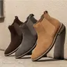 BRUNO MARC Men's Chic Casual Suede Upper Round Toe Slip-On Ankle Boots - Breathable Formal Footwear with Rubber Sole, Comfortable Fall-Winter Walking Black Shoes