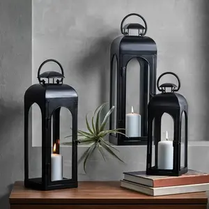 Medium,Metal Candle Holder Lantern, Black