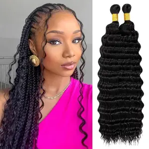 Long Curly Braiding Hair 18 Inch 2 Packs Ocean Wave Crochet Hair for Women Deep Wave Braiding Hair for Boho Braids (18 inch)