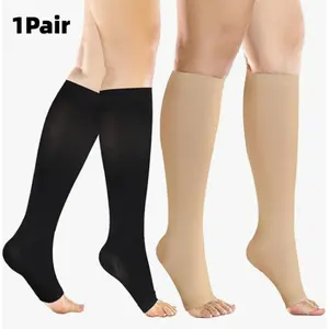 1Pairs 20-30 mmHg Compression Socks for Women & Men, Unisex Fit, Black/Skin Color Knee High Open Toe Stockings,  Premium Quality Finish, Durable & Stylish Design, Ideal for Everyday Use, Must-Have,Spring/Summer, Daily Use.