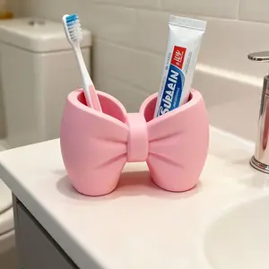 Adorable Bow-Shaped Toothbrush Holder Organizer - Cute Bow Plastic Standalone -Mounted Suitable for Bathroom & Bedroom - Space-Saving Hygienic Toothbrush Storage