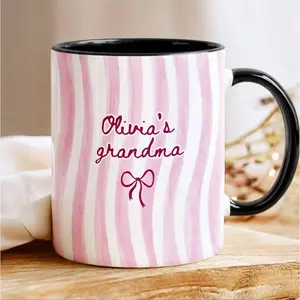 [Sale off up to 50%] Personalized Grandma Stripe Mug, Coquette Striped Name Mug Gifts, Mother's Day Gift for Nana, 11oz ceramic accent mug