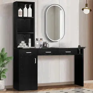 HOMBCK 70 Inch Barber Station, Salon Station for Hair Stylist, Beauty Barber Equipment with 3 Drawers, Barber Work Station,Experiment bench, White/Black/Pink for Lab