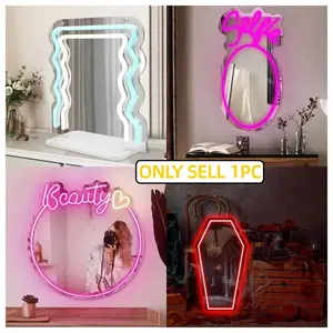 Mirror Neon Lights, Halloween Makeup Mirror, Neon Acrylic Mirror, Led Lighted Mirror, Mirror With Lights, LED Lit, USB Powered, Adjustable LED Neon Light, Wall Mount Decorative Art Lamp, Wall Mounted Mirror, Bar Nightclub Decoration