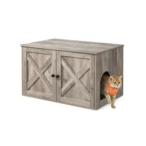 【Deals For You】Feandrea Cat Litter Box Enclosure, Litter Box Furniture Hidden with Removable Divider, Indoor Cat House, End Table, 31.5 x 20.9 x 19.7 Inches