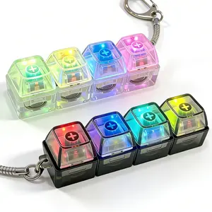 4-in-1 Keyboard Adult Fidget Clicker Toy with LED Light Silent and Loud Keyboard Fidget Keychain Cube Mechanical Key Button Clicker Stress Relief Gift for Office, Car and Home Pass Time