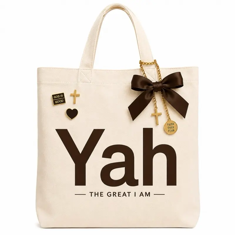 Christian Canvas Tote Bag, YAH & WEH "The Great I Am" Design, Exodus 3:14 Faith Gift