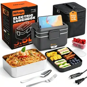 Square Black Digital Timing Electric Lunch Box Food Warmer 1.5/1.8/2.5/3.5L 80/100W, Portable Thermal Bag Self-Driving Truck Travel