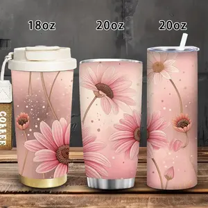 1pc 18oz/20oz Pastel Pink Floral Pattern Tumbler with Lid and Straw, Winter Insulated Travel Mug, Gift for Women Men, Ideal for Valentine’s Day, Easter, Birthday Gift, Iced/Hot Coffee Cup