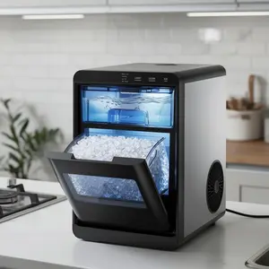 Simzlife Nugget Ice Maker Countertop, 44lbs per Day Soft Chewable Pebble Nugget Ice Machine, One-Touch Self-Cleaning with Touch Screen for Home, Kitchen, Office, Stainless Steel, Black