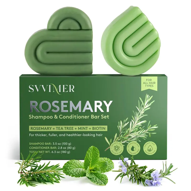 Svvimer Shampoo Bars and Conditioner Set - Rosemary Biotin Shampoo for Hair Growth - Strengthening, Thickening & Volumizing - Women and Men Travel Size Sulfate Free 6.3 Ounce