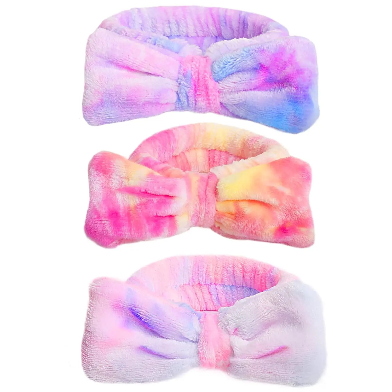 Skincare Headband, 6pcs, Tie Dye Color, Soft Coral Fleece, Elastic, Washable, Reusable, For Women, Girls, Facial Makeup, Shower, Exercise, Party Gift, Bow Headbands, Hair Bows Headbands