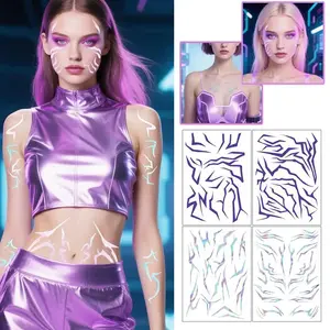4/6pcs KPop Temporary Tattoo Set, Purple Colorful Patterns, Birthday Party, Halloween Costume Party, Cosplay Body Tattoos, Mother's Day Gift, Temporary Fake Tattoos