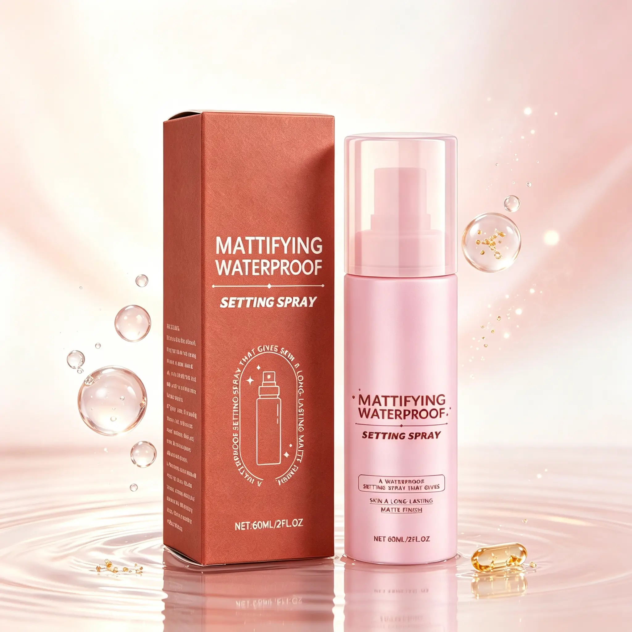 Mattifying Waterproof Setting Spray – Long-Lasting, Oil-Control Mist That Locks in Makeup, Controls Shine & Keeps Your Look Fresh Through Humidity, Sweat & Water | Lightweight, Fast-Drying Formula for a Natural Matte Finish | 60ml