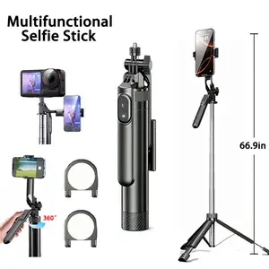720° Panoramic Adjustable aiselfie Stick Tripod, 66.9" Extendable Travel Tripod with Bluetooth Remote, 360 holder Portable All-in-One Phone Stand for vlogging,Live Streaming, TikTok, YouTube & Photography, Compatible with iPhone Android Camera tiktokshops