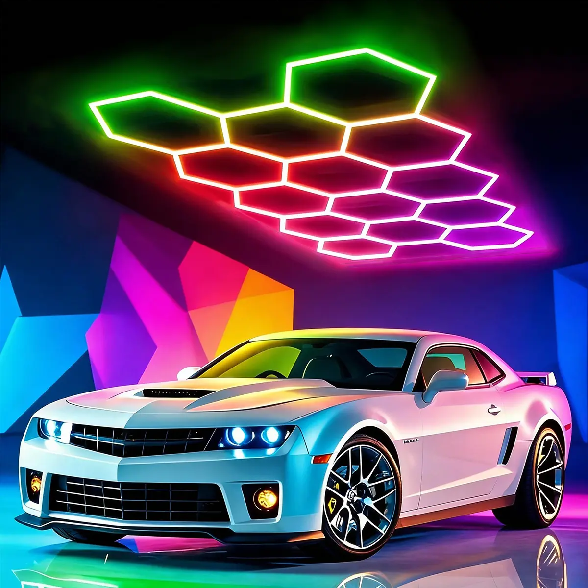 57Pack RGB Hexagon Lights,Music Sync 14Hex LED Hexagon Lights,RGB 358 Kinds of Changes Dimmable Speed-Adjustable DIY Color-Changing Lights Smart App & Remote Control,for Party Studio Gym Basement Decor