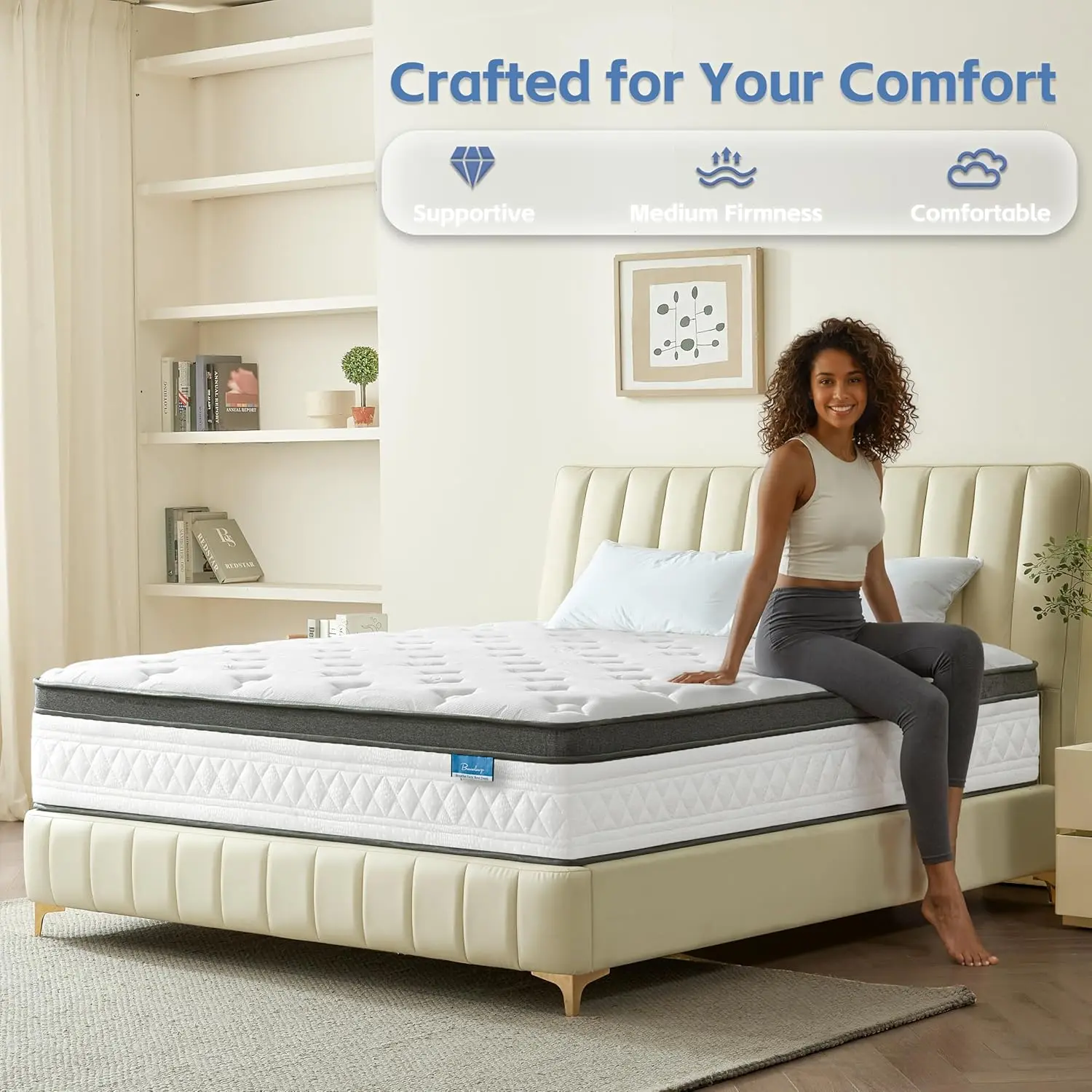 CertiPUR-US OEKO-TEX Certified Hybrid Mattress - 10/12/14in Full/Queen/King Sizes, Medium Firmness, High Density Memory Foam, Anti-Allergic, Anti-Dust Mite, Never-Sag, Motion-Free, Family-Focused, Fire Safety Label, Boxed Shipping, Clearance Sale