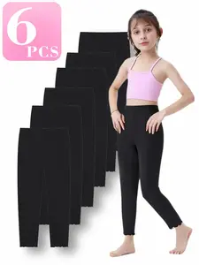 Girl's Solid Color Leggings, Casual Comfy Breathable Skinny Pants for Daily Wear, Kids Bottoms for All Seasons