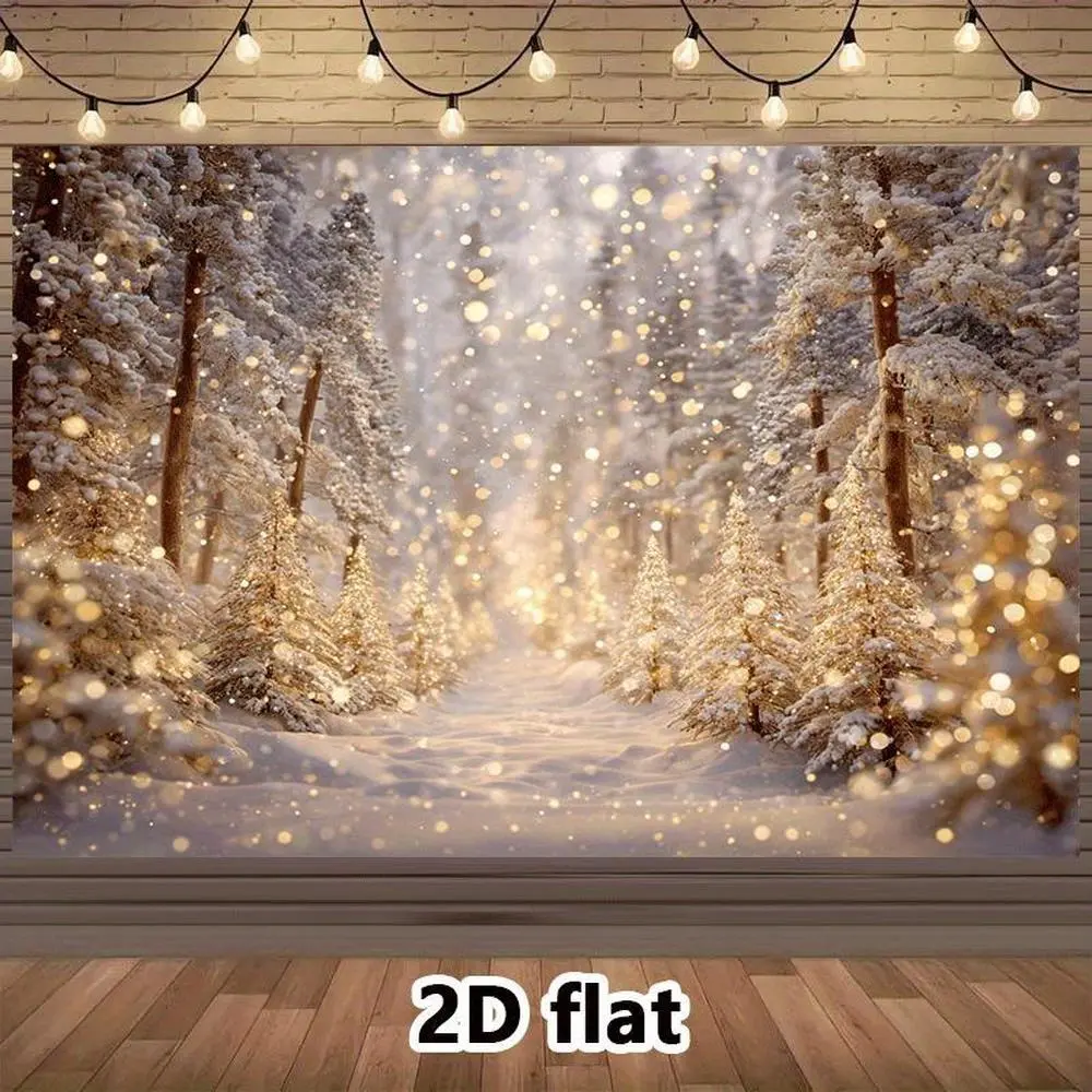 1pc Soft Durable Polyester 2D Flat Christmas Winter Wonderland Photo Backdrop - Glam Prints, Snow-Covered Trees, Golden Bokeh Glitter Lights, No Electricity Needed, Indoor White Banner (Textiles & Soft Furnishings)
