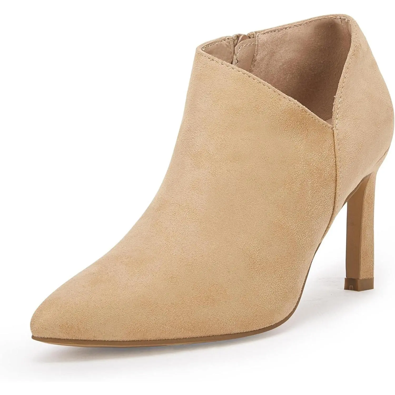 Coutgo Women's Pointed Toe V Cut Ankle Boots Kitten Heel Side Zip Office Booties fall boots  Suede Faux Leather Classic Slip On