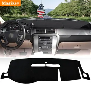 Magikey Dashboard Sunshade Cover for 2007-2014 Chevrolet Tahoe Suburban/GMC Yukon XL&2007-2013 Chevy Avalanche Silverado 1500 2500 3500 LTZ/GMC Sierra SLT Denali UV Protection Heat Blocking Front Windshield Sunshade Polyester Fiber Black Car Interior