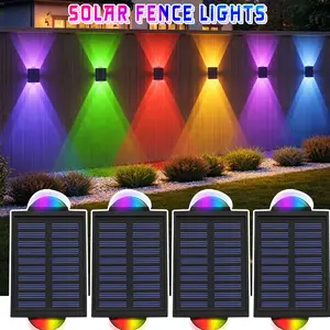 Solar Fence Lights Outdoor, 7 RGB Color Changing LED Deck Lights, Waterproof Outdoor Wall Lights withWarm/Cool White, Stainless Steel ABS Outdoor Yard Lighting for Backyard Patio Stair Railing