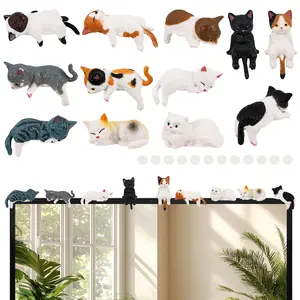 12Pcs Mini Cat Desk Figurines Multi Pose Kitty Ornaments Cute Cartoon Style Desk Companions for Car Interior Home Offices Cubicles Playful Charming Desktop Decoration
