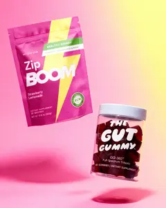 Flat Tummy Duo Bundle: One bottle of GG360 Zero Sugar Tri-biotic Gummies- One Bag of Zip Boom to Help with Energy and Cognitive Support. Gluten-Free, Vegan, Non-GMO