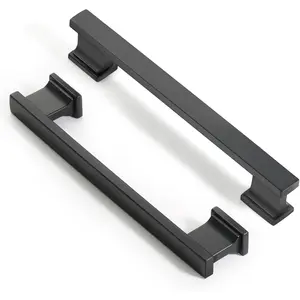 Matte Black Cabinet Handles,10 Pack 5 Inch(128mm) Hole Centers Kitchen & Bathroom Drawer Pulls,Solid Zinc Alloy Drawer Handles.