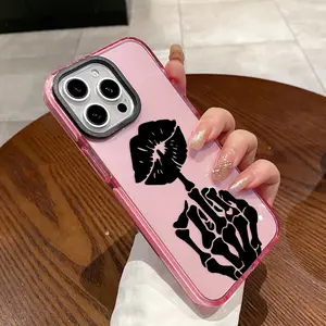 Phone Case for iPhone 16 Plus 15 Pro Max 14 13 12 11 Bone Kiss Pattern Non-Yellowing Shockproof Soft Silicone Fashion Transparent Cover