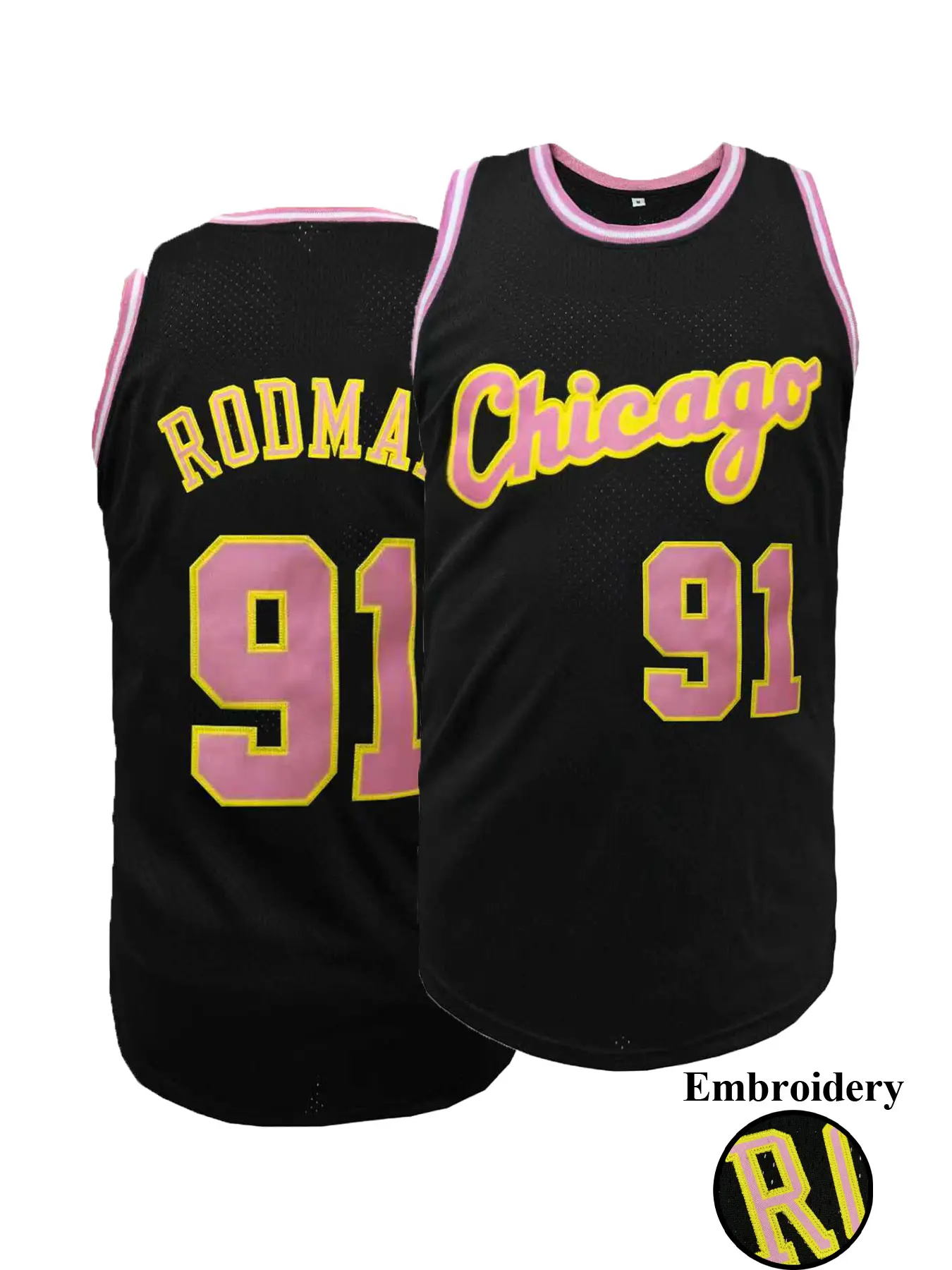 Men's "Chicago 91" Stitched Vintage Basketball Jersey, Loose Fit Breathable Knit Fabric, Embroidered Letters and Numbers, Unisex Outdoor Training,Parties,Games, Casual Wear, Embroidery Jersey