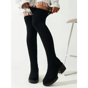 Women’s Over-the-Knee Elastic Ankle Booties, Fabric Upper, Rubber Sole, Casual Style, Autumn & Winter Fashion Footwear