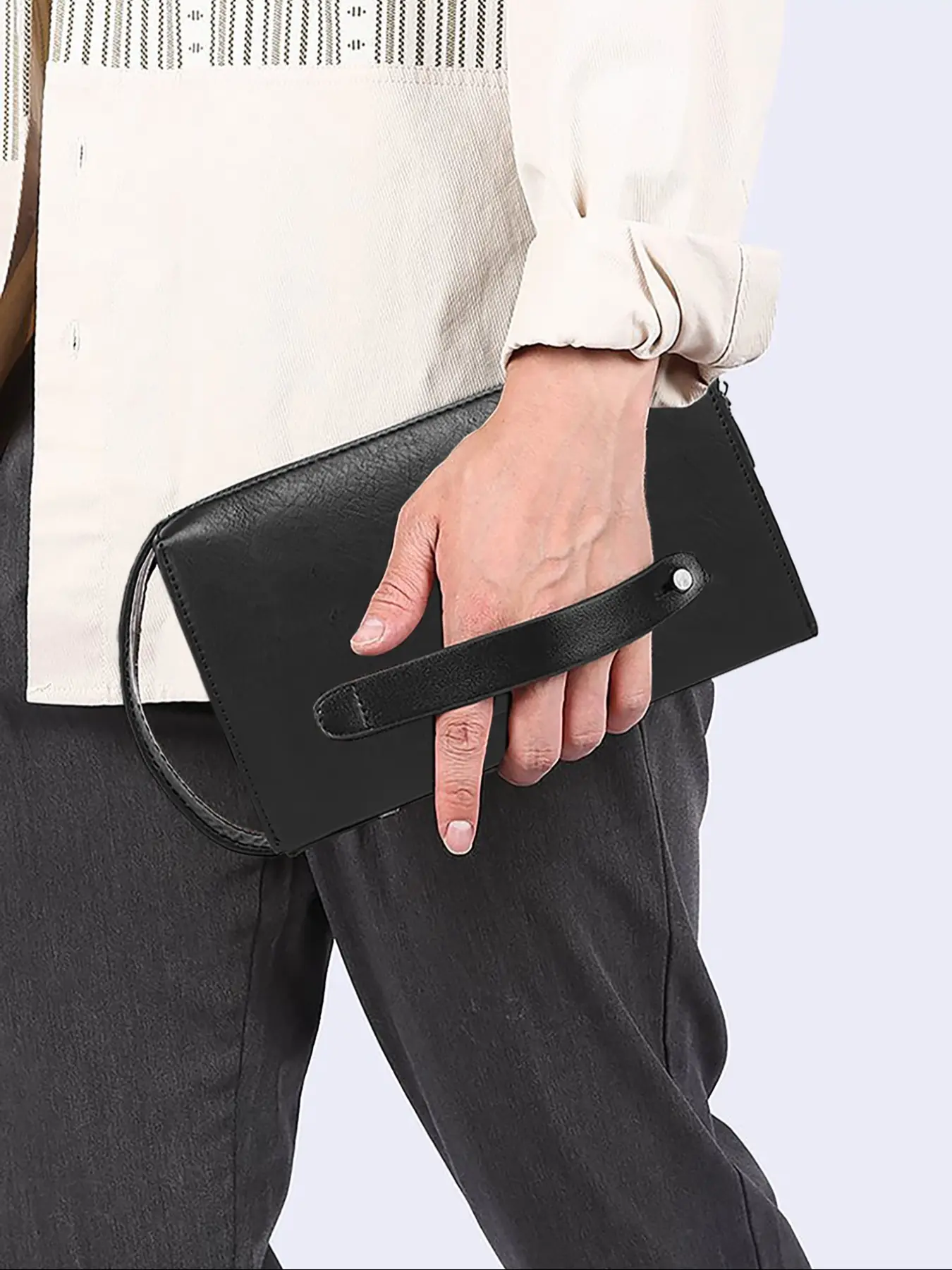 Men's Black PU Fashion Clutch Bag - Password Lock Design with Wrist Strap | 12 Card Slots & 4 Cash Compartments, Large Capacity for Phone & Daily Essentials | Stylish Business & Daily Accessory