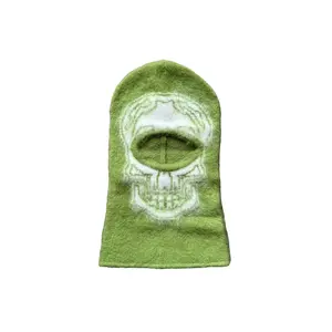 Olive Green Mohair Balaclava with Skull Design, Versatile Use, Comfortable Fit, Ideal for Outdoor Activities