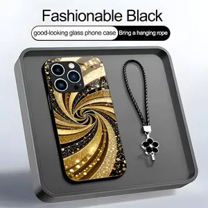 Luxury Liquid Gold Swirl Glitter Fluid Art Aesthetic Phone Case with Lanyard for iPhone 12 Pro Max--975
