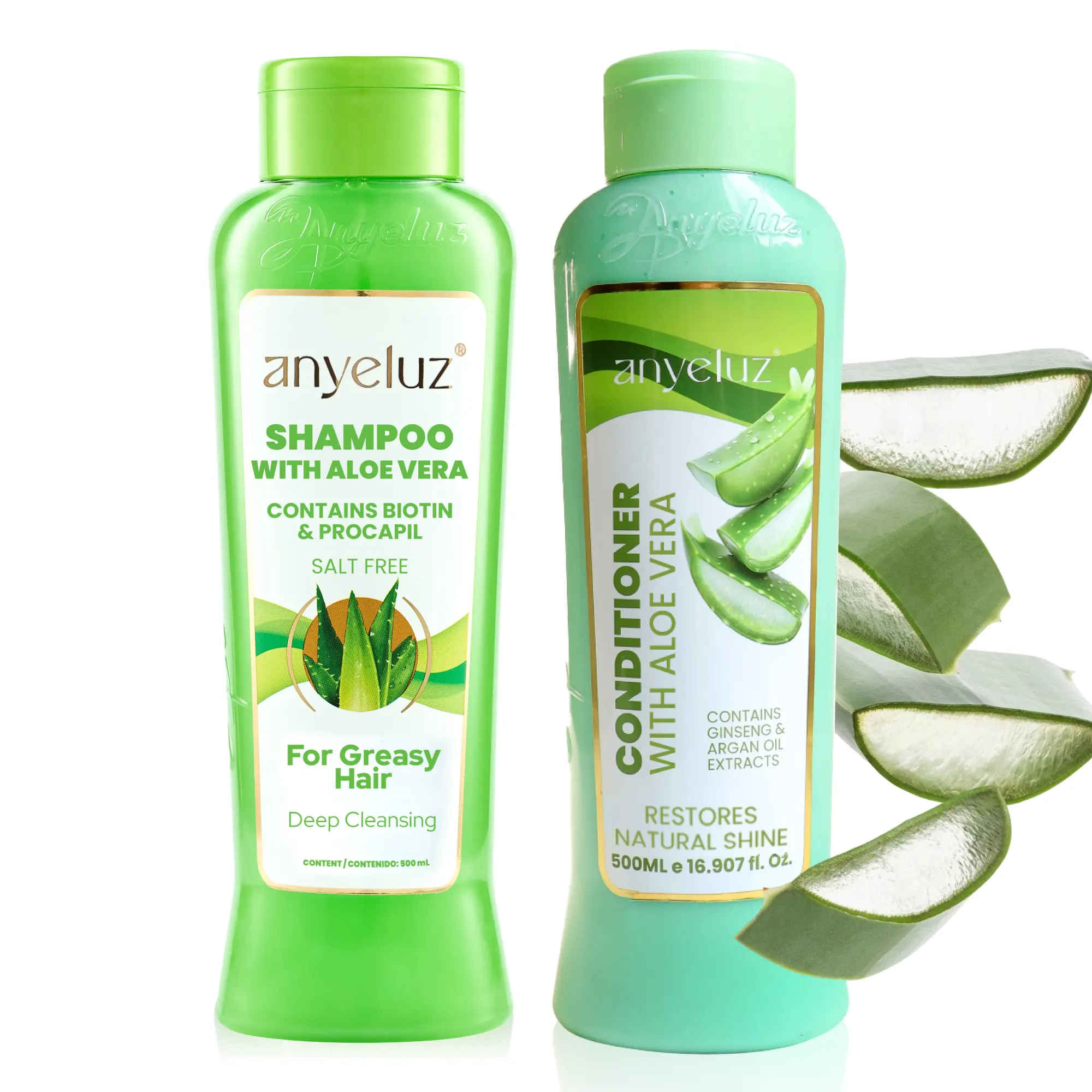ANYELUZ Aloe Vera Shampoo and Conditioner Set, With Biotin, Provides Strength and Vitality to your Hair, Removes Excess Oil and Residues, for All Hair Types