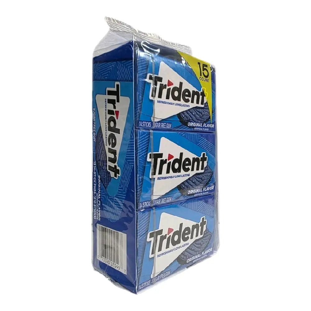Full Box 15 Packs 14 Pieces each, Trident Original Flavor Sugar Free Gum 15 Packs of 14 Pieces 210 Total Pieces Refreshing Flavor. Xylitol