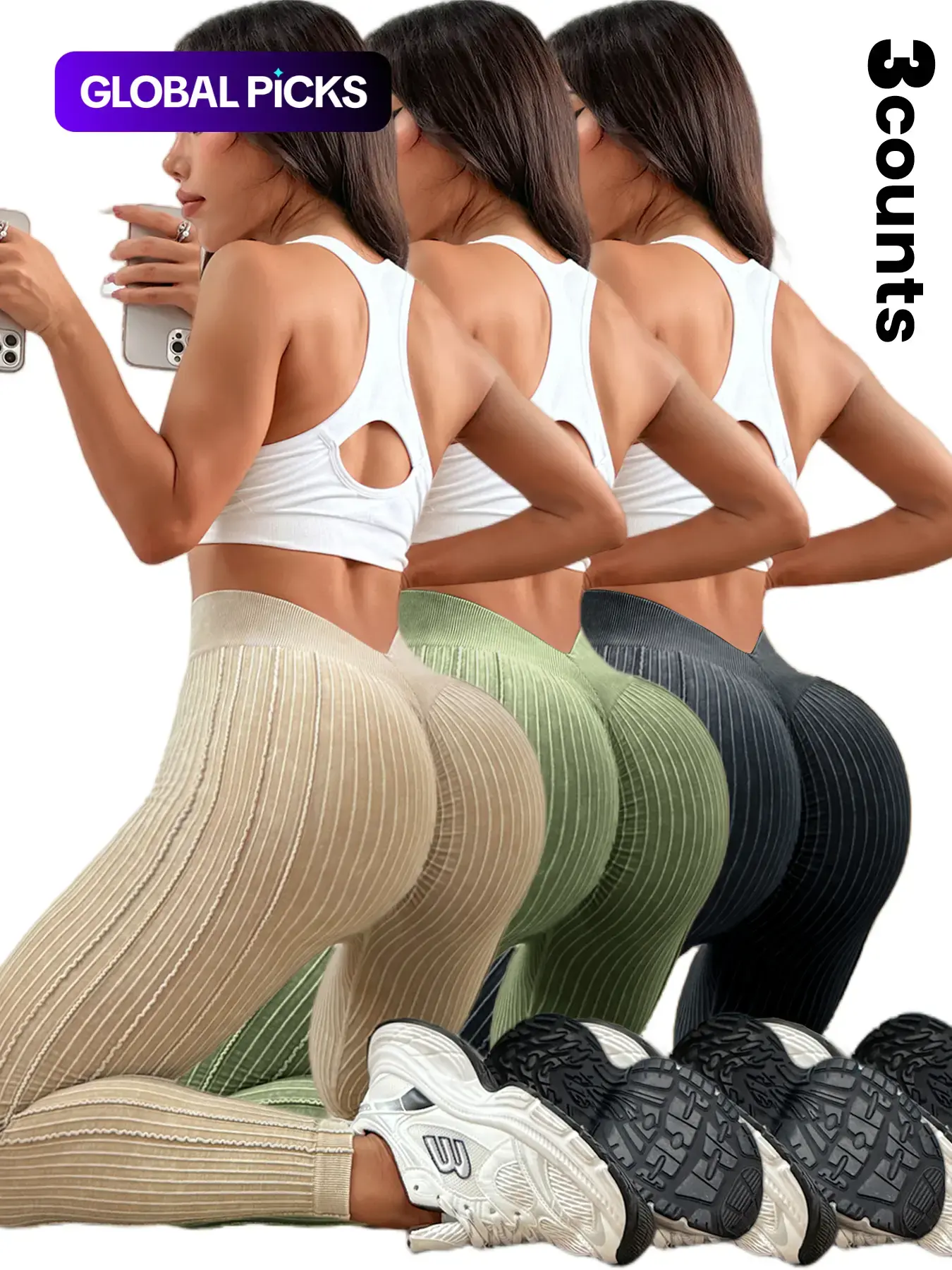 Sporty Women's Solid Color Jacquard Ruched V-waist Sports Leggings, High Waisted Athletic, Casual Comfy Breathable High Waist Skinny Pants for Yoga Gym Workout Running, Sportswear for All Seasons, Tight Sports Pants, Knitted Sports Pants