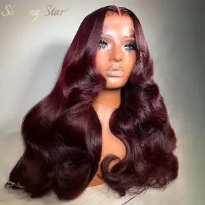 Shining Star Burgundy Body Wave 13X4 Lace Frontal Wig Wear Go 9*6 Glueless Wigs Red Colored Human Hair Wigs For Black Women