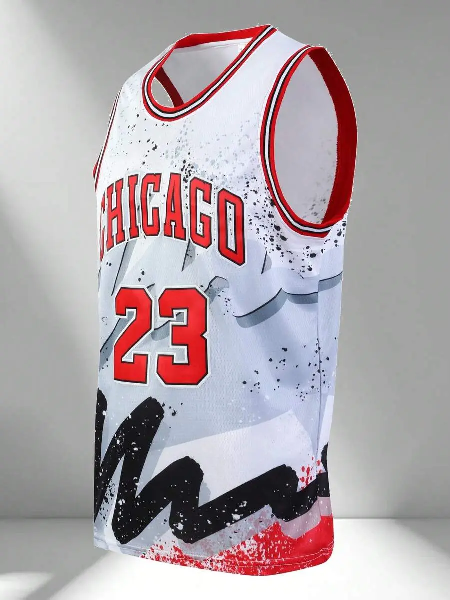 Men's Embroidered Basketball Jersey 23 Grey Casual Sleeveless Vest V-Neck T-Shirt Party Sports Top