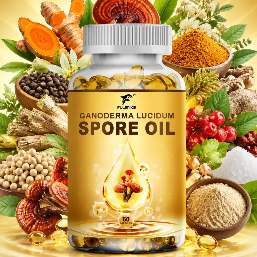 Fulimiks Ganoderma Lucidum Spore Oil Dietary Supplement Capsules (1300mg) with Ashwagandha, CoQ10, Resveratrol, PQQ, Curcumin, L-Theanine, Zinc, Minerals, 60 Softgels for Immune Support, Stress Relief