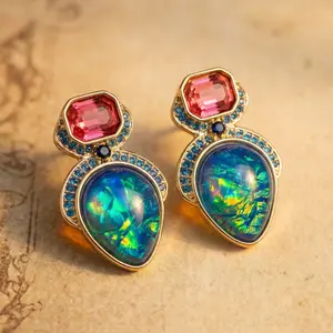 Copper alloy blue resin stud earrings