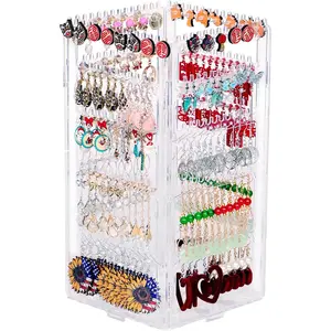360 Rotating Earring Holder Organizer Stand,5 Tiers Acrylic Jewelry Organizers and Storage,212 Holes and 212 Grooves for Earrings Necklaces Chain Bracelet