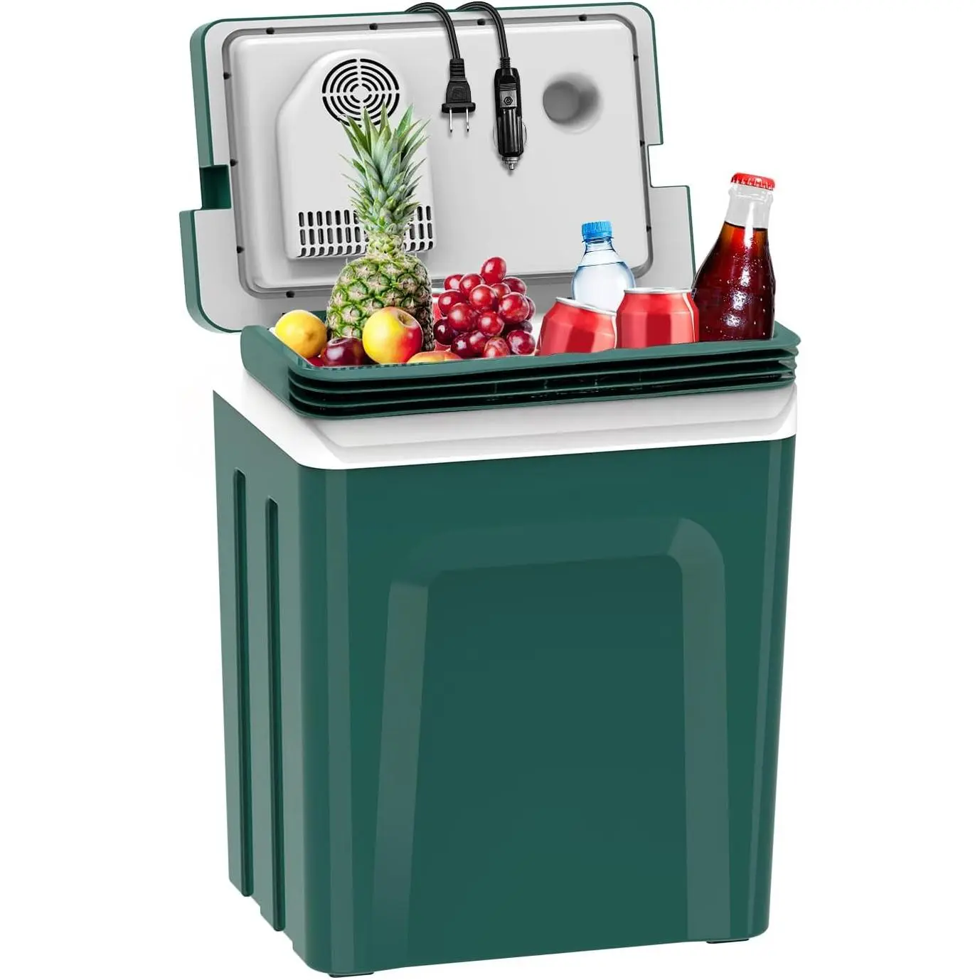 SubSun 27 Qt Lightweight Electric Cooler & Warmer with Handle, Portable Quiet Thermoelectric Fridge, 12V DC-110V AC Dual Power Options for Food & Beverage, Camping (Green)