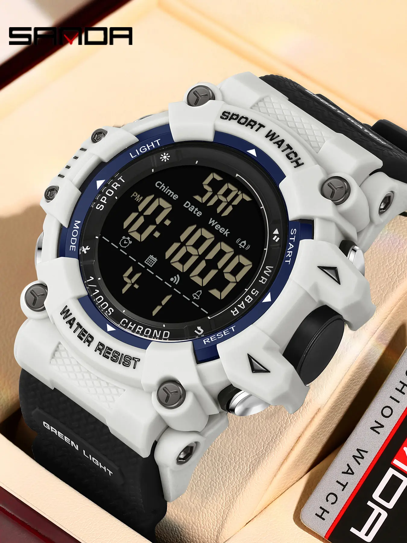 Sanda Dual Time Zone Sleep Tracking Sports Watch, Waterproof Electronic Timer, Stylish Digital Wristwatch for Active Lifestyles, Water Resistant Watch, Fashionable Stylish Watch